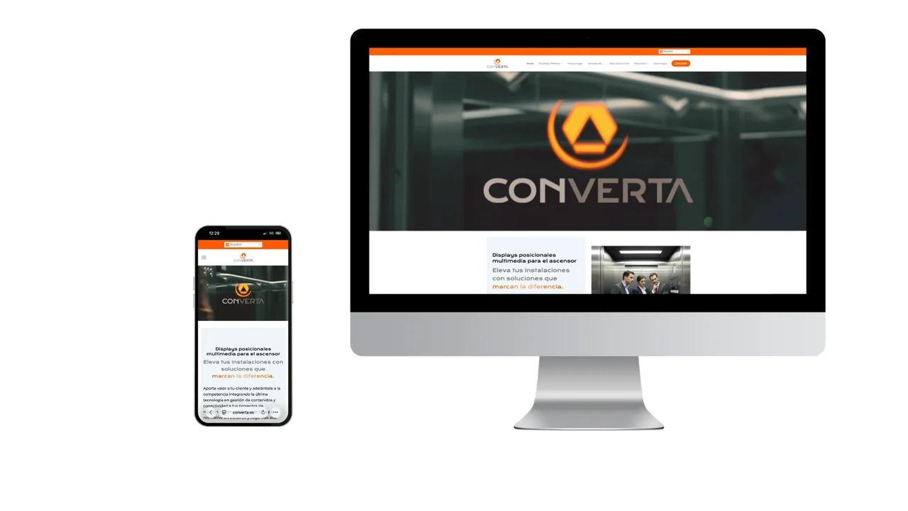 Diseño web de Converta presentado en ordenador y móvil