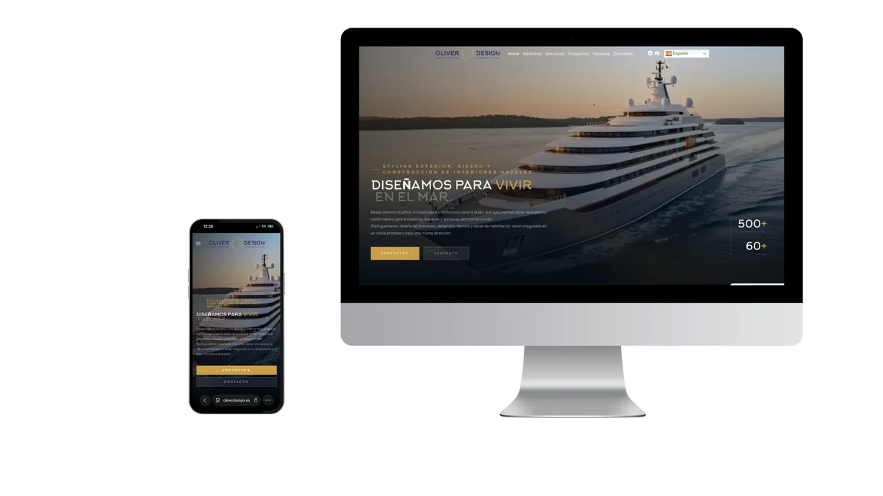 Diseño web de Oliver Design presentado en ordenador y móvil